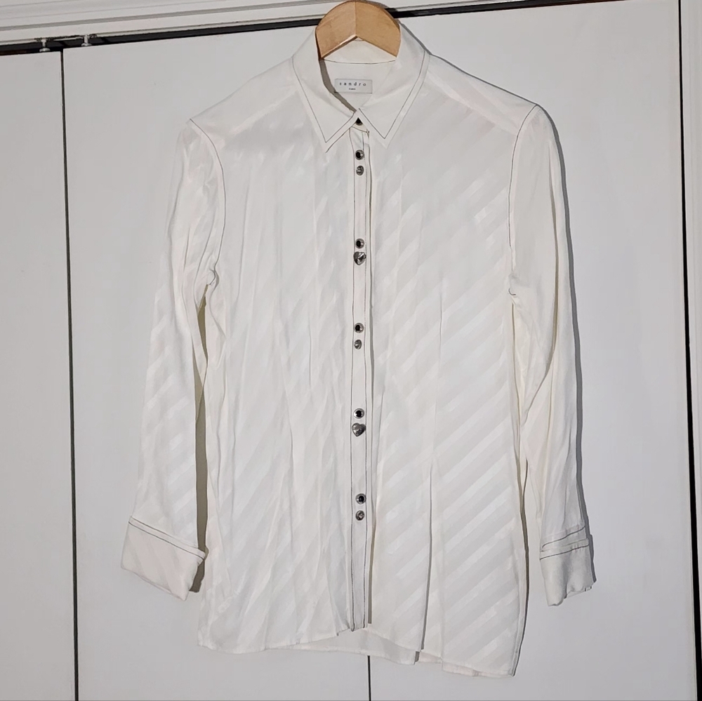 Sandro Paris White Heart Button-Up Blouse